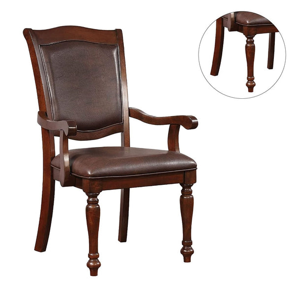 English Elm Luxurious Traditional Brown Cherry Dining Arm Chairs Set of 2 — Solid Wood Turned Legs, Espresso Leatherette Seats, Cushioned Comfort, 24.5"W x 39"H B011P225590