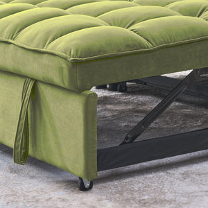 English Elm Sleeper Velvet Convertible Sofa Bed 3-in-1 Recliner 2-Seater Sectional with Pillows & Side Pockets Green W1853P255670