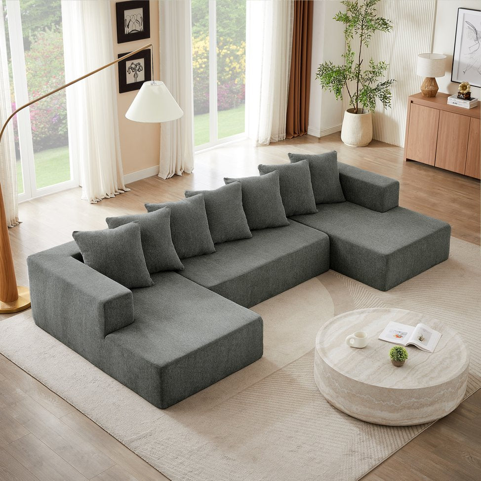 English Elm Chenille Modular U-shaped Sectional Sofa Plush Cloud Seating for Living Room W2339S00016