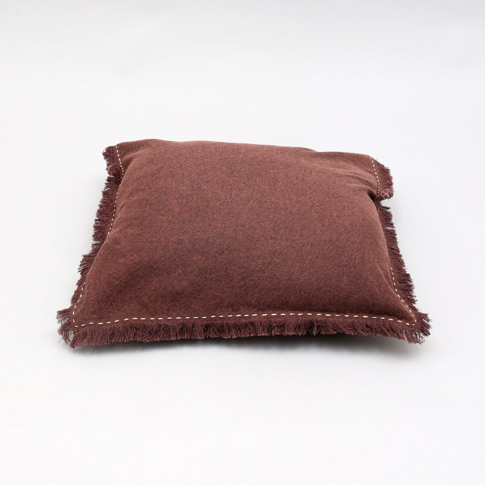 English Elm Stonewashed Linen Throw Pillow - Artisan Edges & Fringe, 22X22", Cozy Boho Accent For Any Space B346P321242-GIGA