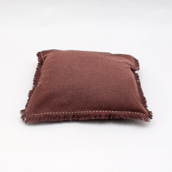 English Elm Stonewashed Linen Throw Pillow - Artisan Edges & Fringe, 22X22", Cozy Boho Accent For Any Space B346P321242-GIGA