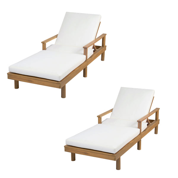 English Elm Trexm Acacia Wood Outdoor Chaise Lounge Recliner with Thick Cushions for Patio Pool Beige,Light Teak N715P423341D