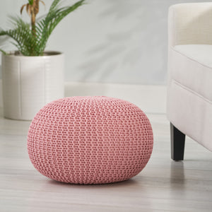 English Elm Christopher Knight Home® - KNITED Pouf Pink Cotton Knit Ottoman with Bead Filling, Modern Round Accent Seat for Cozy Contemporary Rooms 62653.00PNK