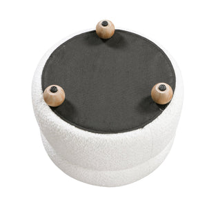 English Elm Modern Swivel Chair with Ottoman in Bouclé Fabric, Solid Wood Frame, Cozy Curved Design for Living Rooms White 32 L x 31 W x 31.25 H B011P281847