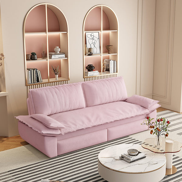 English Elm 73.2" Queen Sleeper Sofa Convertible Corduroy Loveseat for Guest Room or Living Space Pink W1885S00230