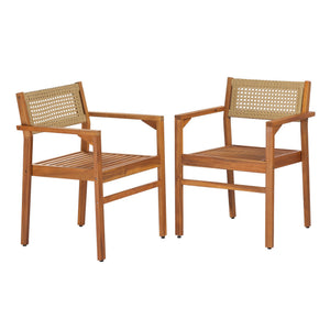 English Elm Dining Chair Set of 2 Wicker and Acacia Wood for Indoor or Covered Patio Use Teak N776P381115T
