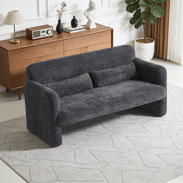 English Elm Best-selling Boucle Cloud Loveseat Velvet Upholstered 2 Seater with Lumbar Pillow Dark Gray W1765P334061