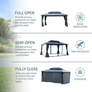 English Elm 12' X 16' Gazebo Hardtop Canopy With Netting & Curtains - Stylish Aluminum Pavilion For Outdoor Events W765S00009