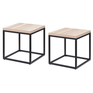English Elm End Tables Set of 2 Two-tier Oak and Steel Cube Nightstands for Bedroom or Living Room W3151P345713