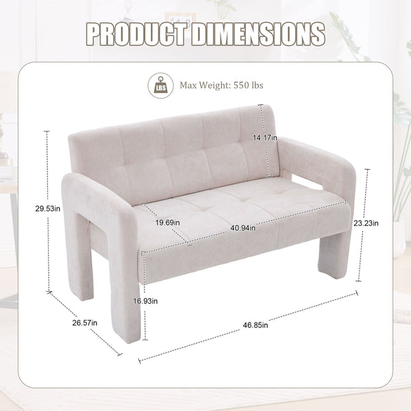 English Elm Nordic Ergonomic Double Armchair Upholstered Chenille Sofa 2-Seater Compact Lounge Chair 550LB Capacity Beige W395P380531