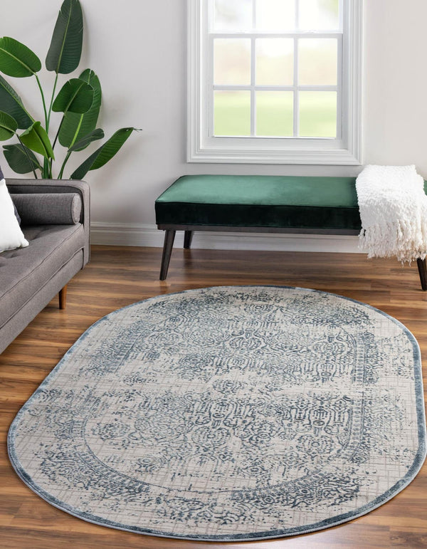 Unique Loom Aberdeen Stanhope Machine Made Border Rug Blue, Gray/Ivory 5' 3" x 8' 0"