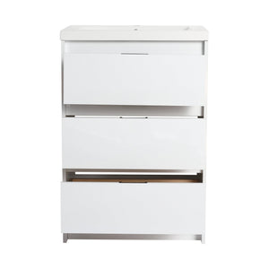 English Elm 24" Freestanding Bathroom Vanity with White Resin Sink, Soft-Close Doors, Adjustable Shelf, Durable Plywood Finish Glossy White W999S00384