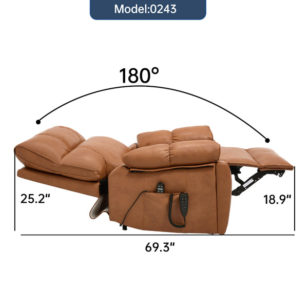 English Elm Orange Leatheraire Dual Motor Power Lift Recliner with Massage Heat and Lumbar W1803P340283