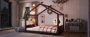 English Elm Twin House Frame Floor Bed Solid Pine Kids Room Montessori Low Profile Play Nook Espresso W1580P387842