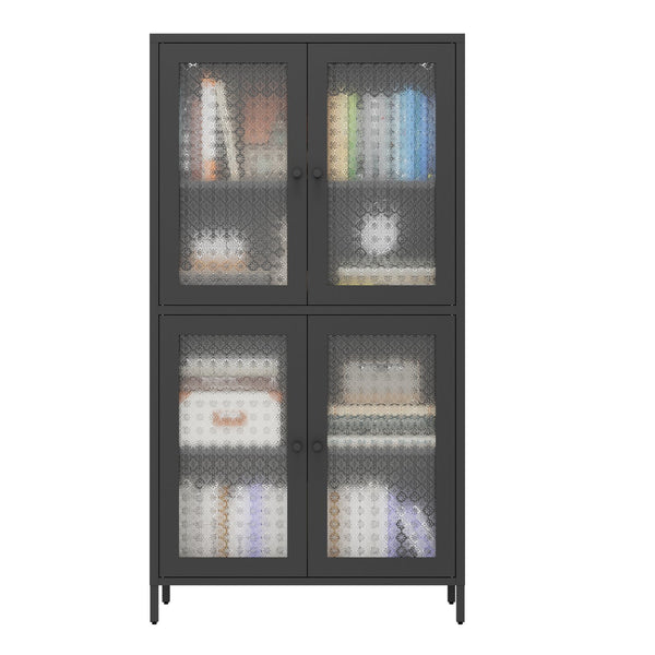 English Elm Classic Metal Storage Cabinet With 4 Glass Doors - Stylish Freestanding Bookcase For Any Room W2378P176269