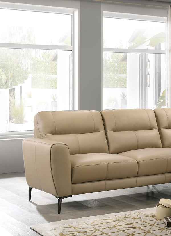 English Elm Top Top Grain Leather 2-Piece Sectional Sofa with Right-Facing Chaise, Tight-Back Stitching, Luxurious Upholstery taupe 60.9 L x 37.5 W x 30 H B011S01485
