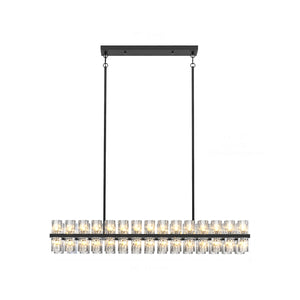 English Elm Rectangular Black Metal Crystal Chandelier, K9 Pendants, Warm 2700K G4 LEDs, Hardwired Elegance W2312P368696