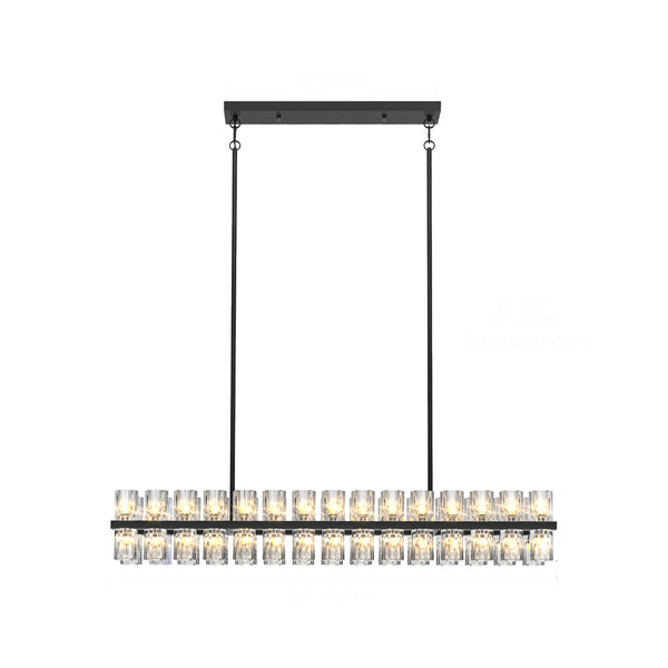 English Elm Rectangular Black Metal Crystal Chandelier, K9 Pendants, Warm 2700K G4 LEDs, Hardwired Elegance W2312P368696