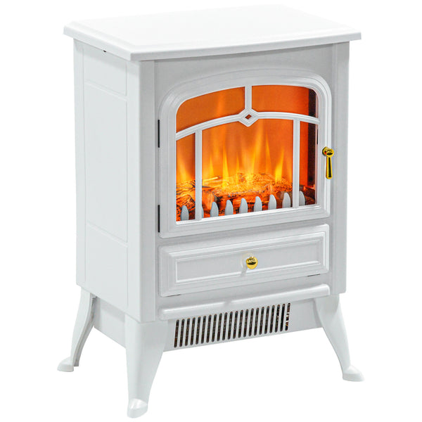 English Elm Homcom 21" Freestanding Electric Fireplace Heater With Realistic Led Flames & Safety Features, White W2225P249844