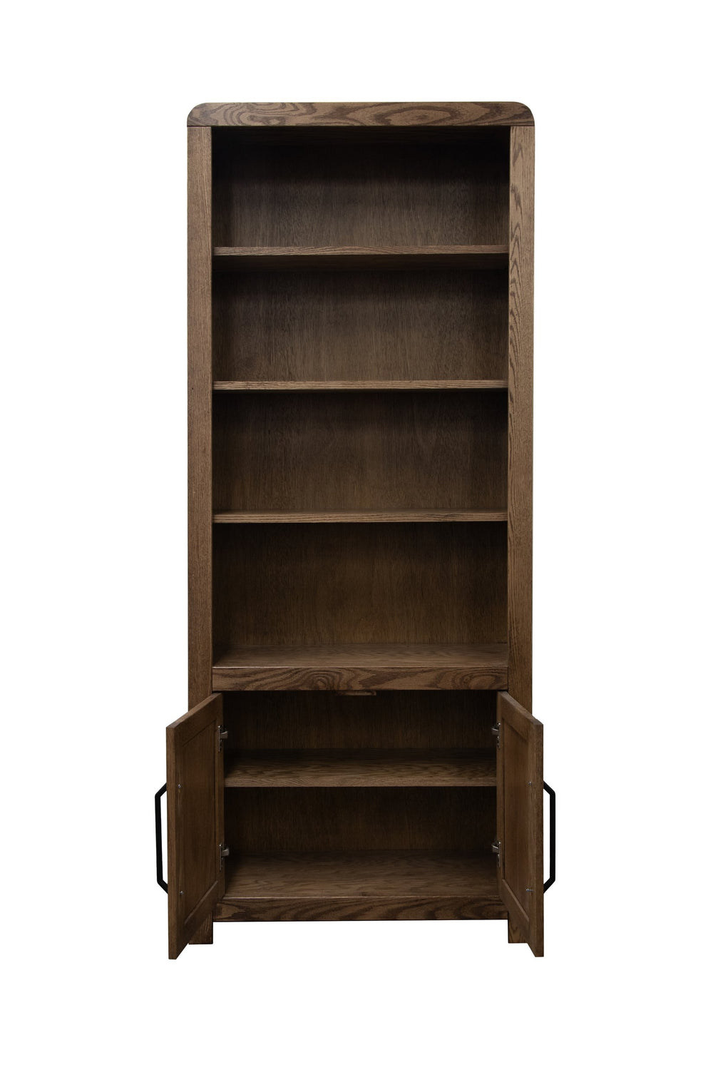 English Elm Haven 78" Bookcase Pier Cabinet — Oak Veneer, Curved Transitional Design with Shelves & Doors (No Assembly) Brown B108P364417