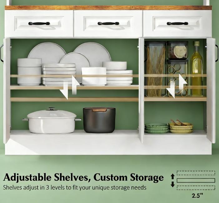 English Elm Freestanding Farmhouse Pantry Cabinet White Wood Grain Kitchen Hutch with Drawers T3971S00104