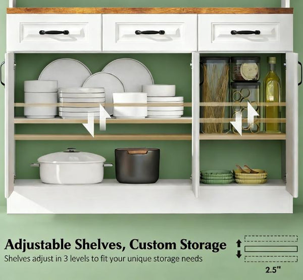 English Elm Freestanding Farmhouse Pantry Cabinet White Wood Grain Kitchen Hutch with Drawers T3971S00104