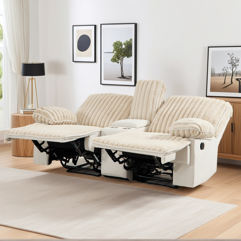 English Elm Manual Reclining Corduroy Loveseat Wall Hugger with Cup Holders for Home Theater W3900S00001