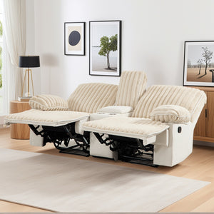 English Elm Manual Reclining Corduroy Loveseat Wall Hugger with Cup Holders for Home Theater W3900S00001