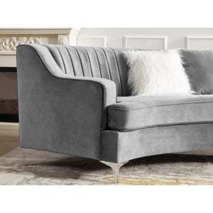 English Elm Grey Curved Fabric Sofa with Storage Mid Century Low Profile Living Room Seating W30843130