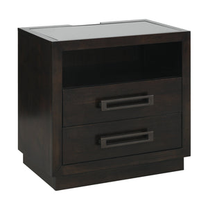 English Elm Modern Larchmont Nightstand with LED Undershelf Light, Glass Top, USB Power Strip, Charcoal Finish B011P201586