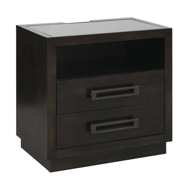 English Elm Modern Larchmont Nightstand with LED Undershelf Light, Glass Top, USB Power Strip, Charcoal Finish B011P201586