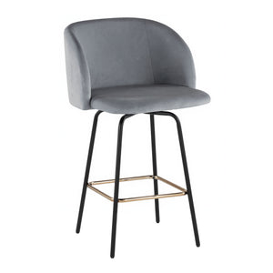 English Elm Fixed-height Swivel Counterstools Velvet Seat Gold Footrest Glam Kitchen Island Set Grey B202S01828