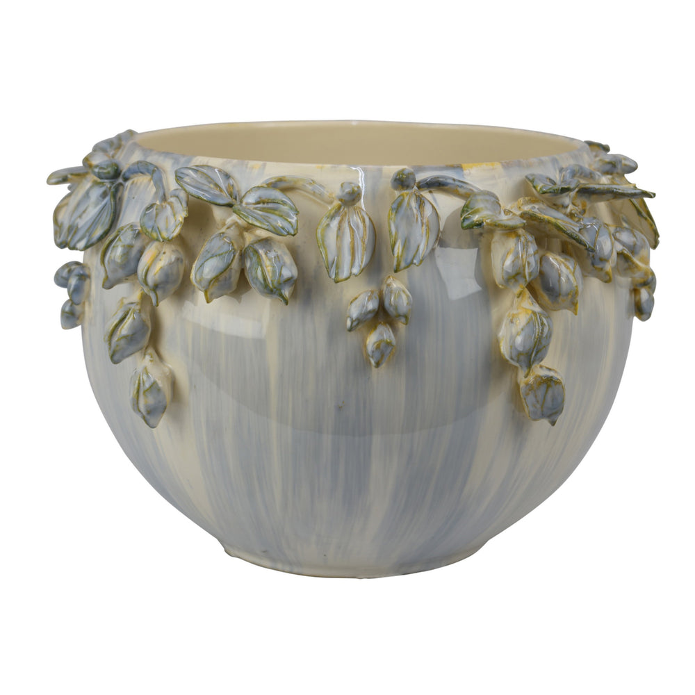 English Elm Decorative Ceramic Planter Bowl with Sculpted Floral Rim for Console or Mantel Display B056P417093