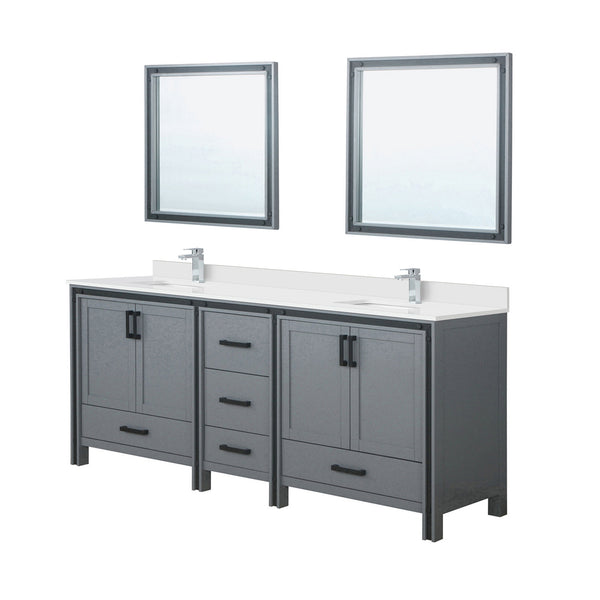 English Elm Dark Grey Double Bath Vanity 84" W x 22" D with Cultured Marble Top, Chrome Faucet & 34" Mirrors, Durable Surface B2731S01148
