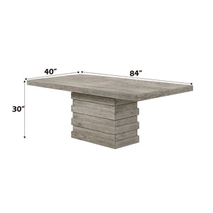 English Elm Faustine Light Oak Salvaged Dining Table with Stacking Block Base, Rubber Wood & Oak Veneer Finish B2726S00475