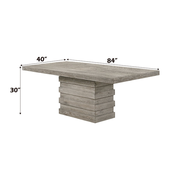 English Elm Faustine Light Oak Salvaged Dining Table with Stacking Block Base, Rubber Wood & Oak Veneer Finish B2726S00475
