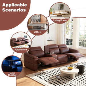 English Elm Power Reclining Loveseat with Faux Leather Upholstery Usb Ports and Storage Console W3795S00016