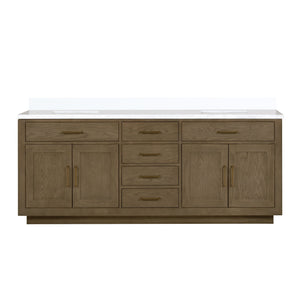 English Elm Grey Oak Double Bath Vanity With Cultured Marble Top - 84" W, Soft-Close Drawers, Stylish Storage Solutions B2731P257861