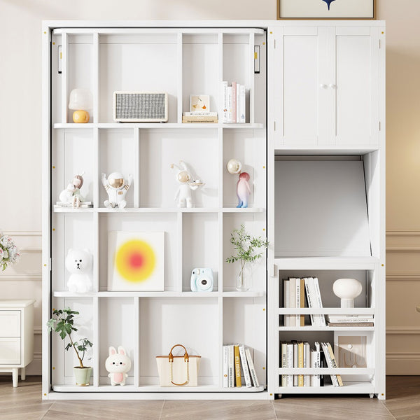 English Elm Twin Size Rotating Murphy Bed With Desk, Bookshelf & Storage – Smart Space-Saving Solution In White N820S00066K-GIGA