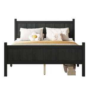 English Elm Twin Platform Bed Vertical Slat Headboard Farmhouse Shaker Wood Grain Finish Bedroom Black N733P422479E