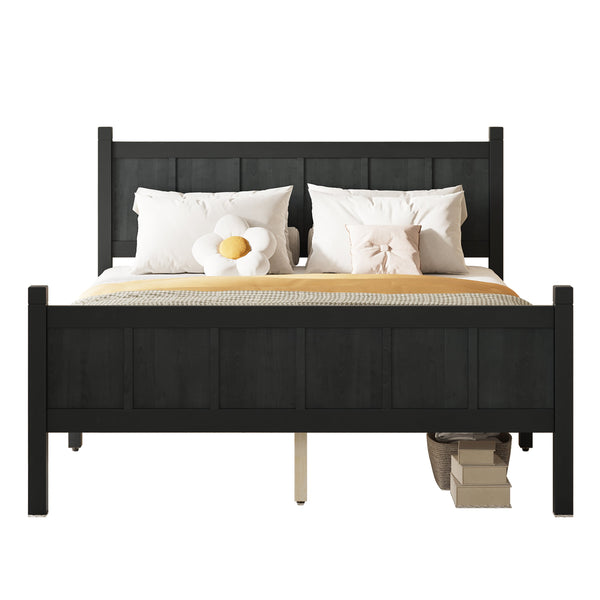 English Elm Twin Platform Bed Vertical Slat Headboard Farmhouse Shaker Wood Grain Finish Bedroom Black N733P422479E