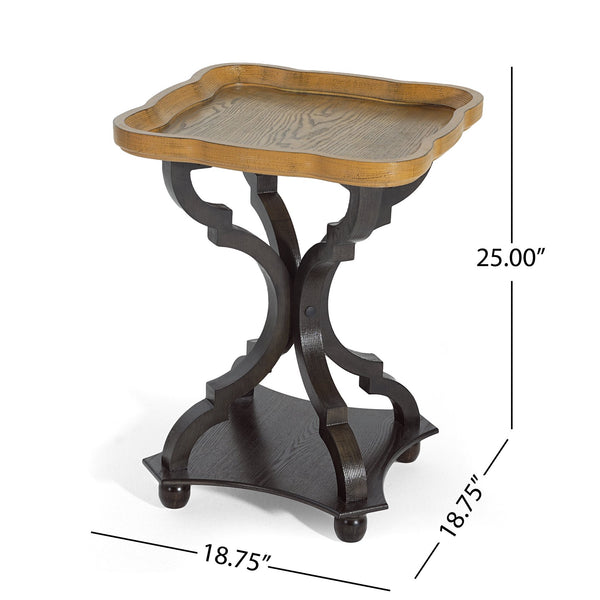 English Elm Christopher Knight Home® - End Table French Country Hourglass Accent Table in Black & Natural, Distressed Ornate Curves, 18.75" x 25" N771P307904B