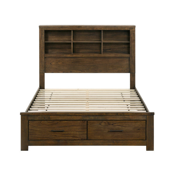 English Elm Full Platform Bed Bookcase Headboard Two Drawer Footboard Wire Brushed Oak Storage B011S01516