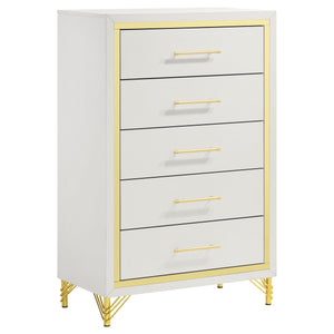 English Elm Chesney 5-Drawer Chest: Elegant White Storage Solution With Gold Accents For Modern Bedrooms B062P353272