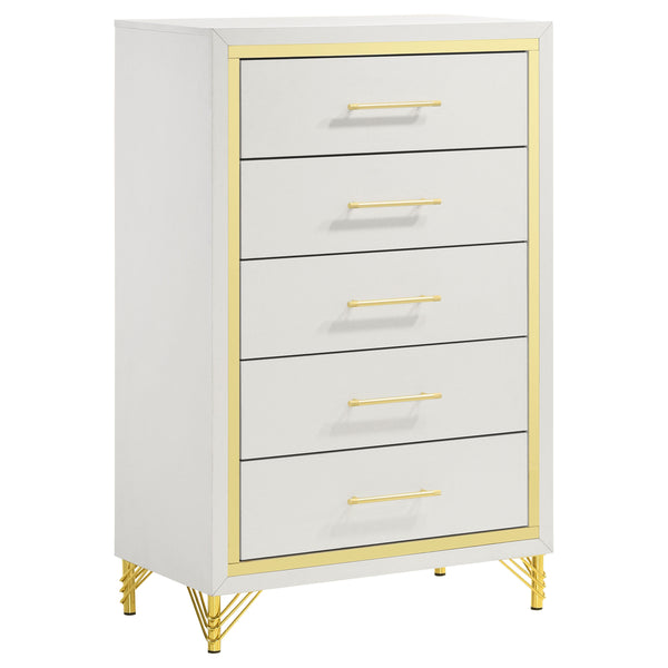 English Elm Chesney 5-Drawer Chest: Elegant White Storage Solution With Gold Accents For Modern Bedrooms B062P353272