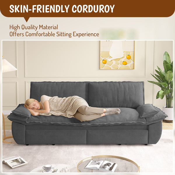 English Elm 73.2" Queen Sleeper Sofa Convertible Corduroy Loveseat for Guest Room or Living Space Grey W1885S00337