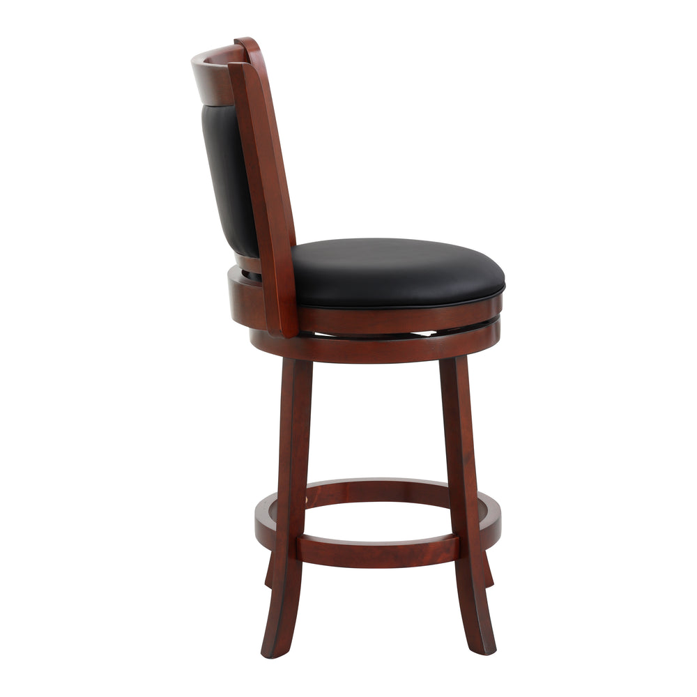 English Elm Comfortable Swivel Counter Height Chair In Dark Cherry Finish - Faux Leather, Solid Wood, Stylish Design B011P238914