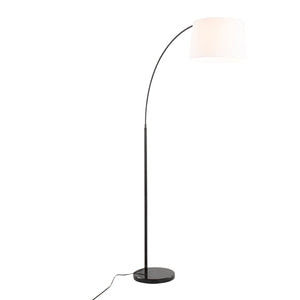 English Elm March Contemporary Floor Lamp - Elegant Black Marble Base & White Linen Shade For Modern Spaces B202S01369