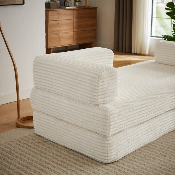 English Elm Loveseat Cloud Sectional Sofa with Corduroy Upholstery Plush Sponge Core Modular Design Beige W2339P411913