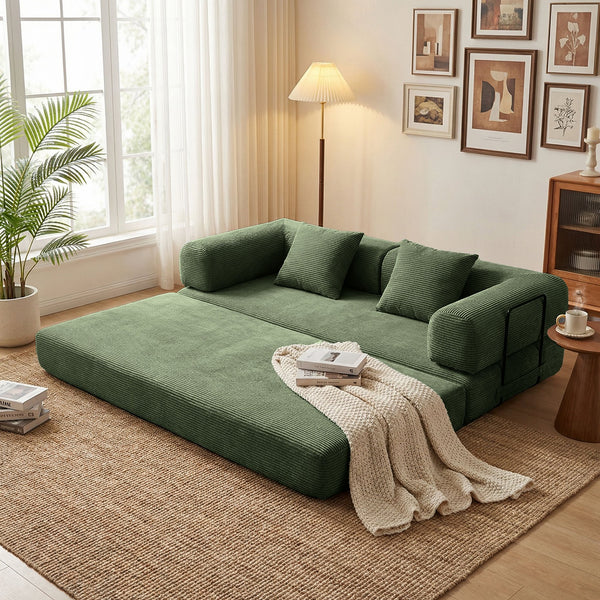 English Elm Coffee Velvet Corduroy Futon Sofa Converts to Daybed Sleeper for Studio Apartments Army Green W5156P471829